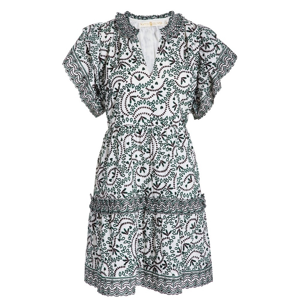 MARIE OLIVER Julia Sage Embroidered Voile Cotton Ruffle Dress - Picture 4 of 12